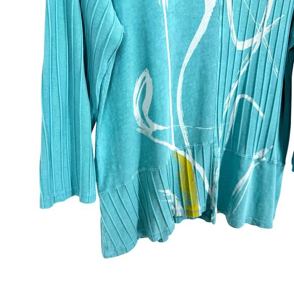 Jess & Jane Sz Medium Blue Yellow Wearable Art Unique Artsy Blouse Shirt Top - Picture 4 of 8